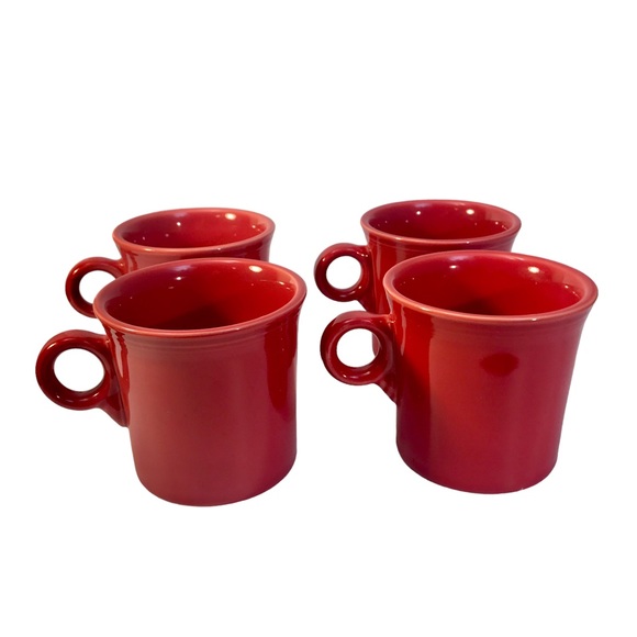 Set Of 4 Fiesta Scarlet Red Coffee Mugs O Ring Handles Contemporary - Picture 3 of 14